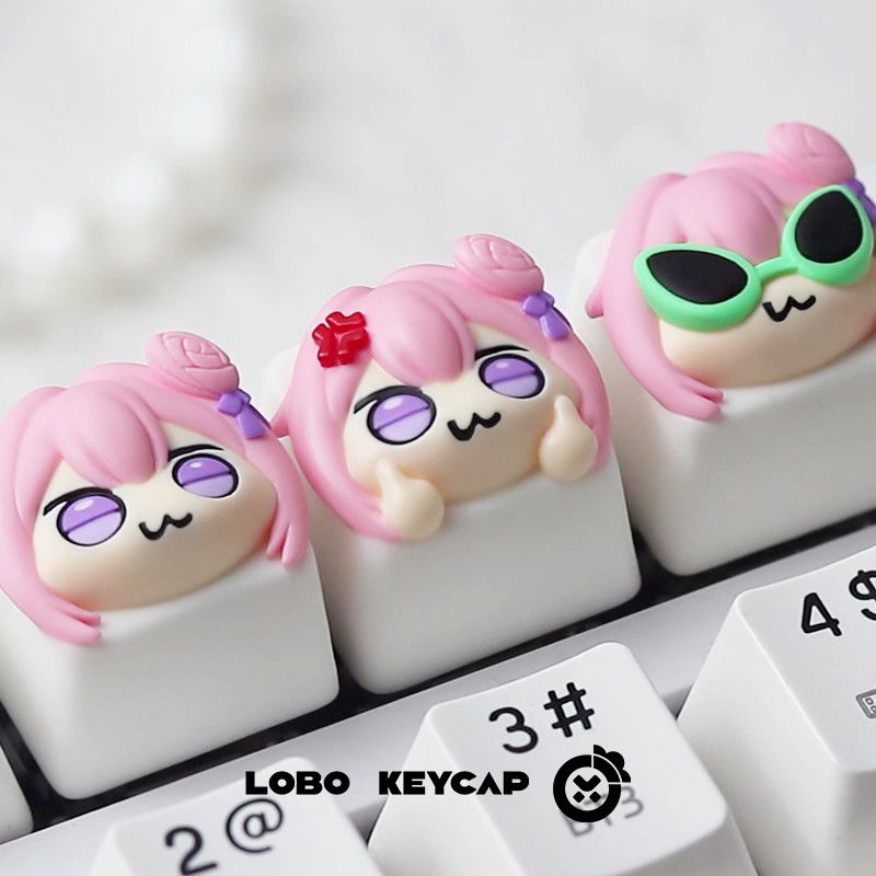 Gaming Console With Keyboard - Keycap Resin Artisan Gadis Anime Rambut